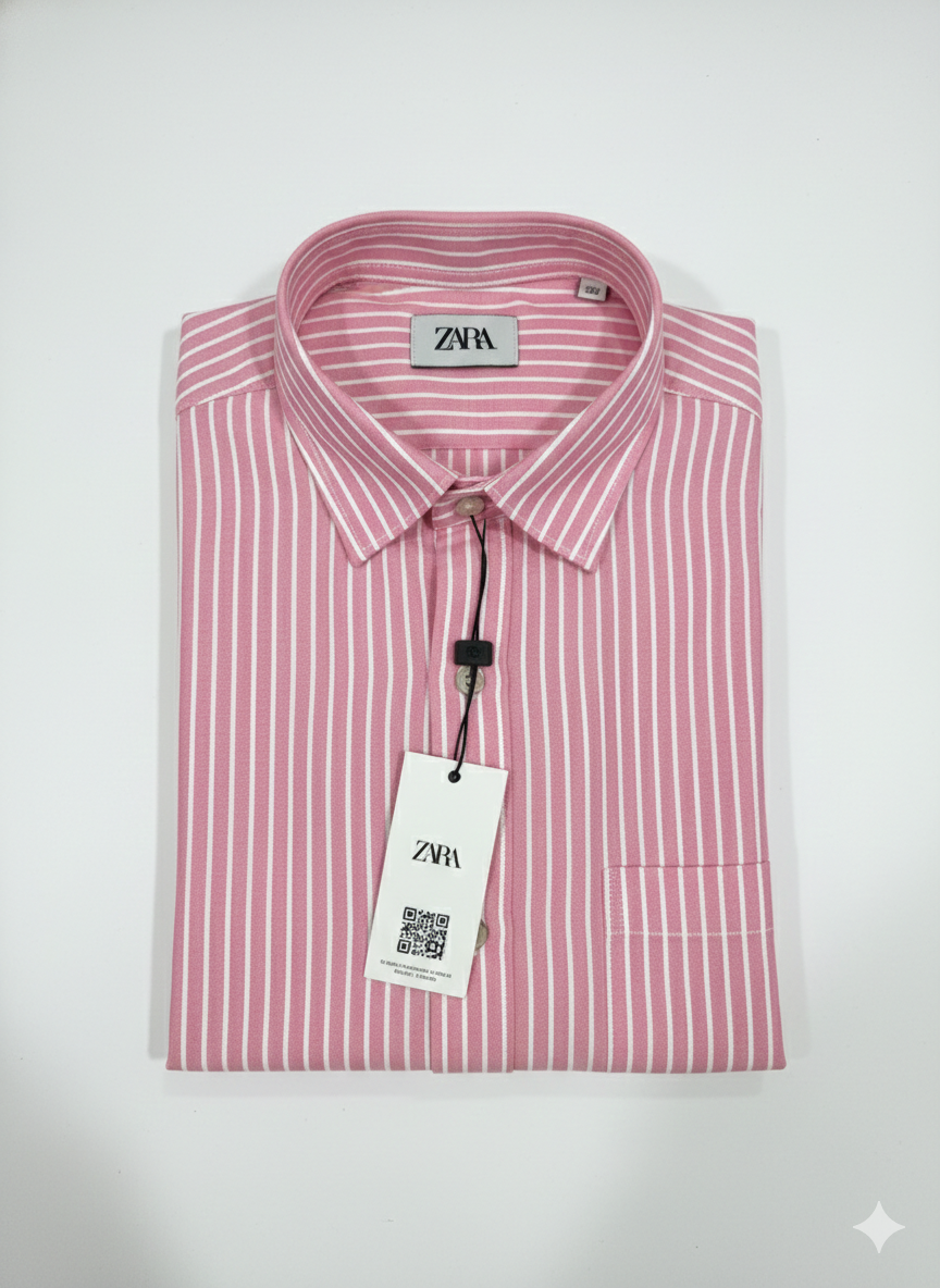 Soft Pink with White Micro Stripes Oxford Cotton Shirt