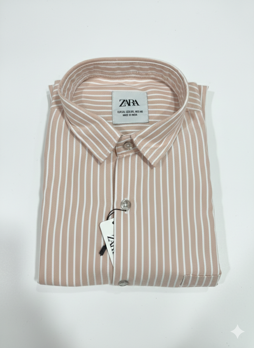 Peach / Light Salmon with White Micro Stripes Oxford Cotton Shirt