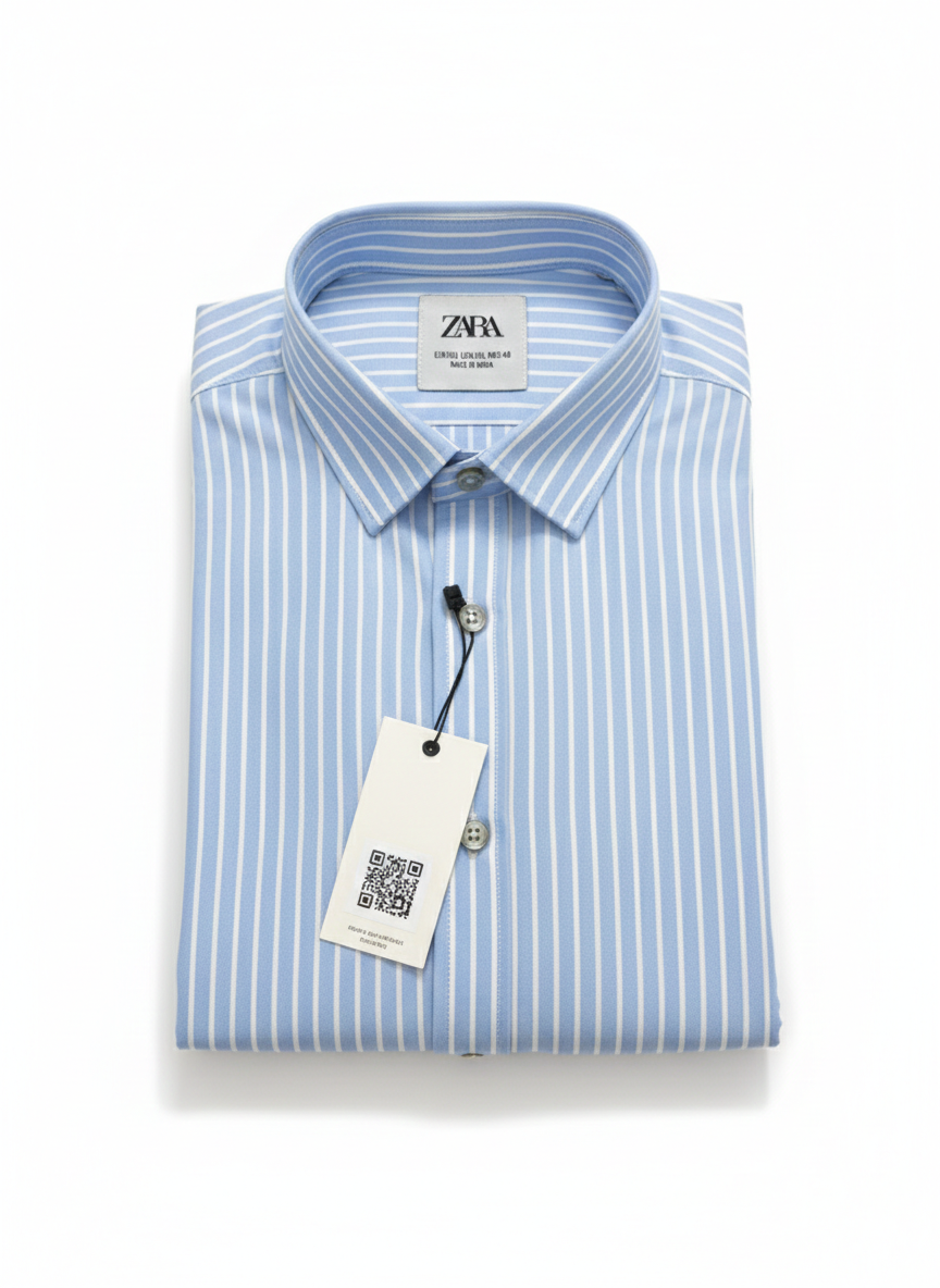 Light Sky Blue with White Micro Stripes Oxford Cotton Shirt