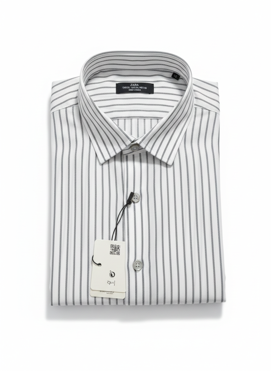 White with Grey Micro Stripes Oxford Cotton Shirt
