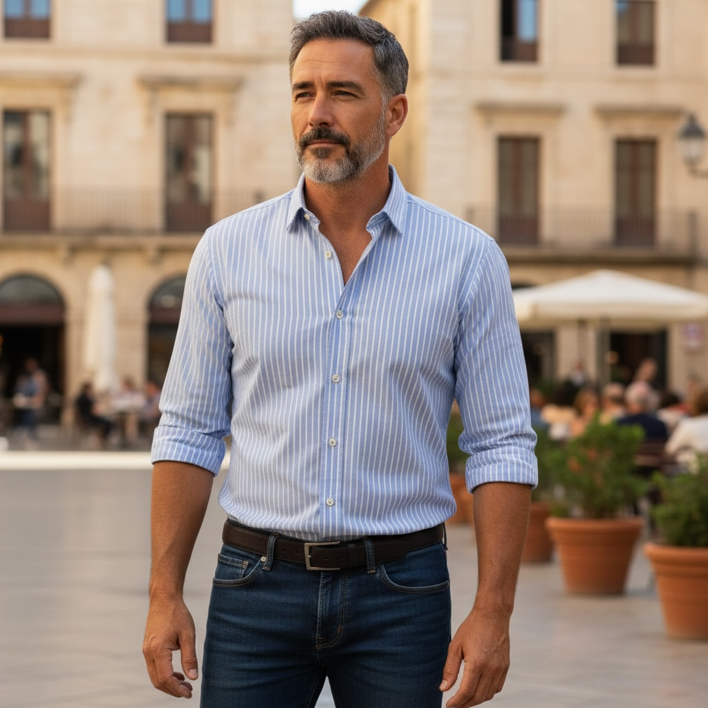 Light Sky Blue with White Micro Stripes Oxford Cotton Shirt