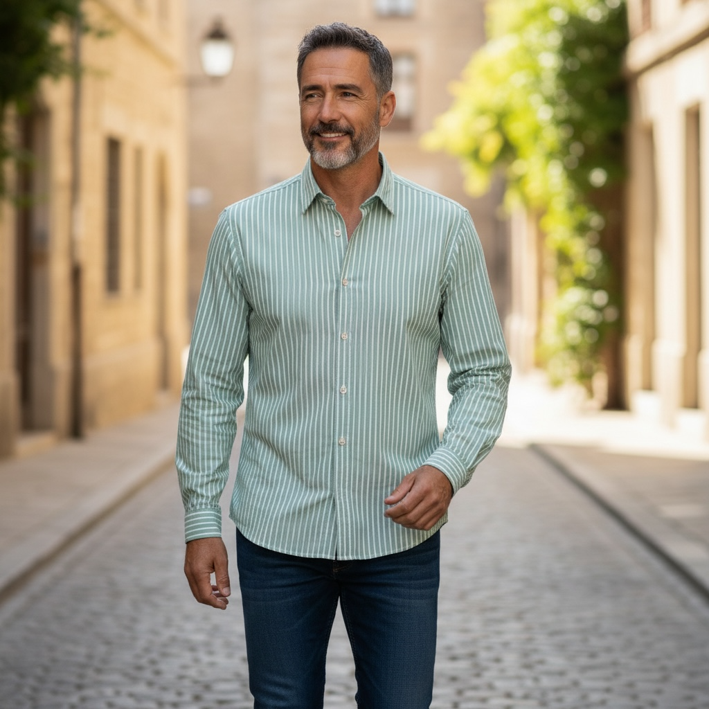 Light Mint Green with White Micro Stripes Oxford Cotton Shirt